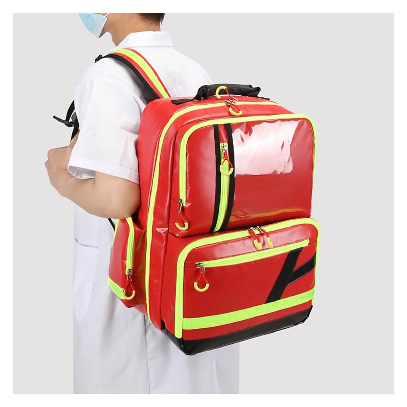 Zaino Pronto Soccorso Grande e Vuoto - Borsa Medica Impermeabile per Casa, Viaggi, Escursionismo e Campeggio - Compartimenti Organizzati con Bande Riflettenti (Rosso)