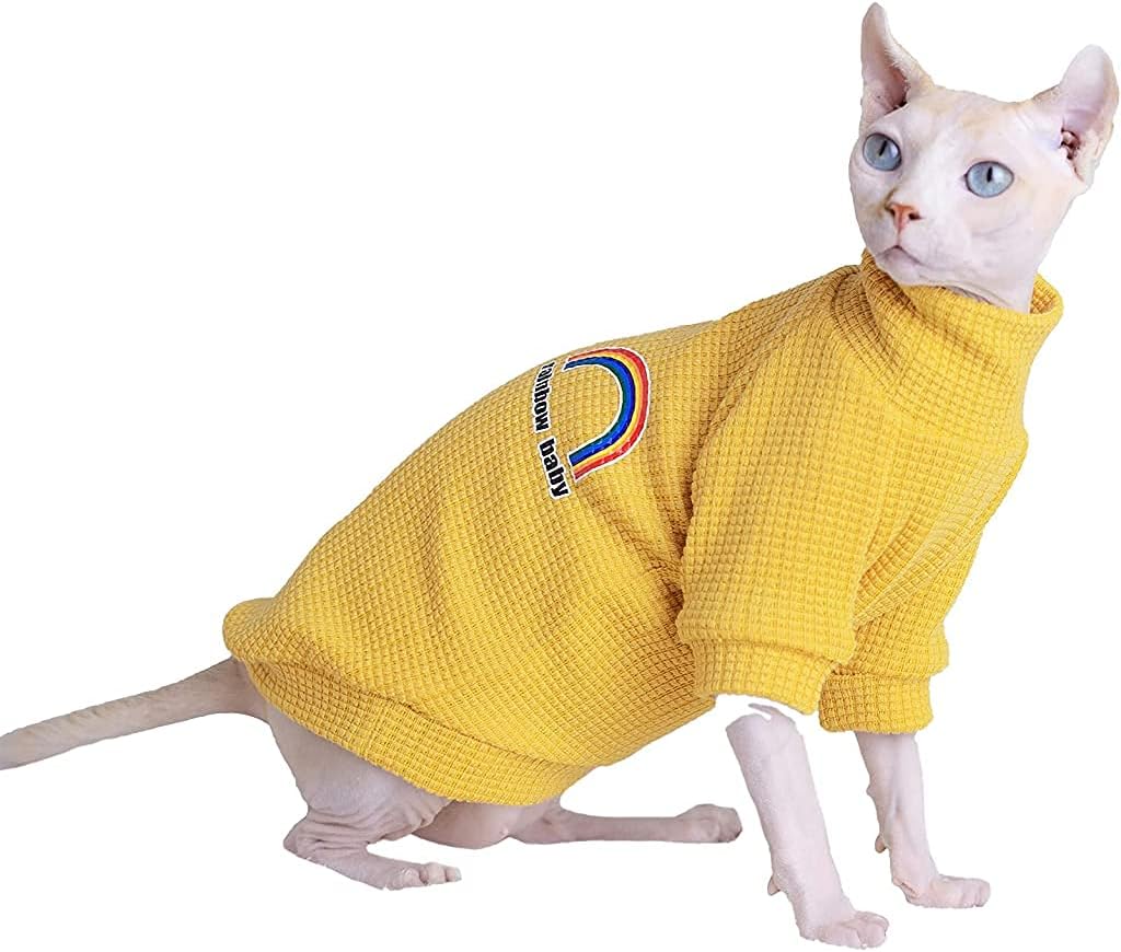 Sphynx Cat Sweaters for Cats Only Hairless Cat Sweater Shirts Spring Autumn Vest Turtleneck Sweater Rainbow Breathable Cotton Soft…