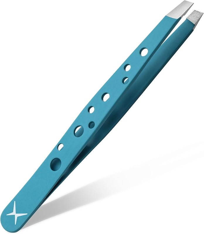 Pinça para sobrancelhas aaasportx com ponta inclinada, aço inoxidável, Frosted Aqua