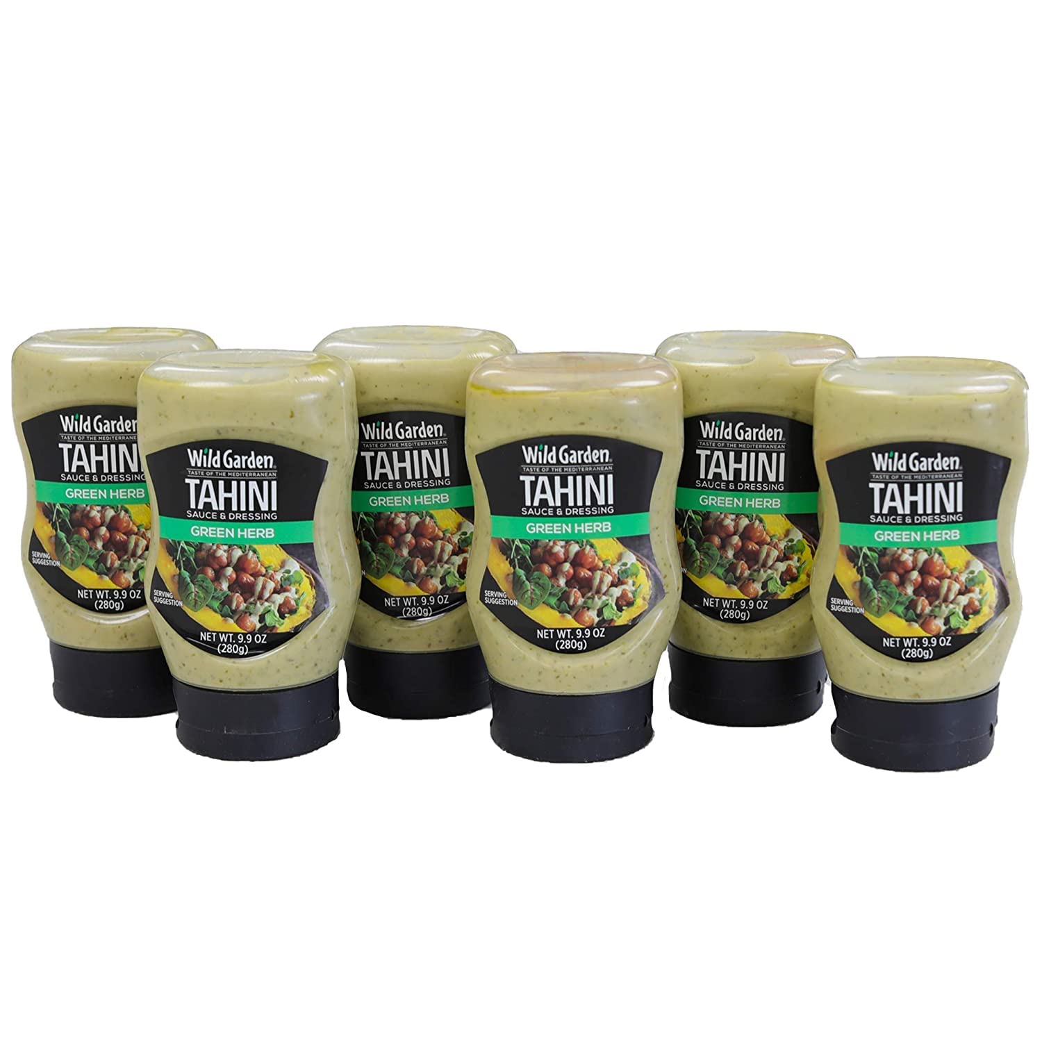 Wild GardenEasy Squeeze, Green Herb Tahini Sauce with Cilantro & Jalapeno, Flavorful Dip, Dress & Drizzle Sauce for Burgers, Wraps, Salad Dressing, and More! 9.9oz (Pack of 6)