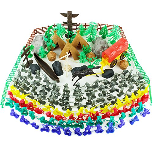 Boley Learning Lootbox - Wild Wild West Bucket - 180 Piece Set Includes Miniature Plastic Cowboy Toys and Native American Warrior Figurines and Country Accessories