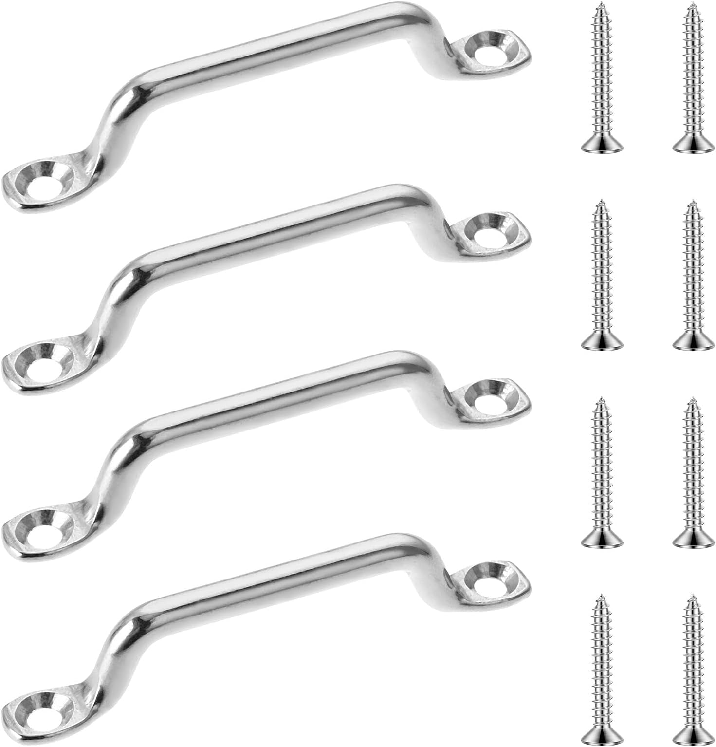 4PCS Stainless Steel Footman Loop, Bimini Top Strap Footman Loop Pad Eye with Flat Head Tapping Screws for Kayak Boat Hanging Shade Sails Canoe Rigging Deck Loops Tie Down Anchor Corvette Buggy