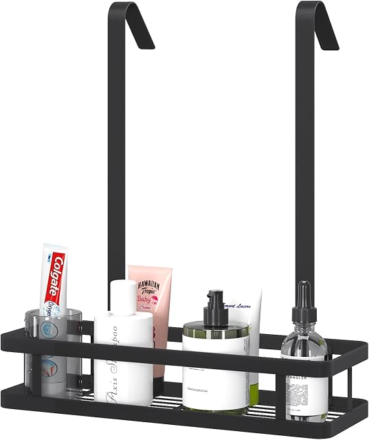 Bestdon Shower Shelf for Hanging, Shower Shelf, Black, No Drilling, Stainless Steel, Shower Basket, Hanging Shelf for Hanging Over the Shower Screen for Bathroom Storage