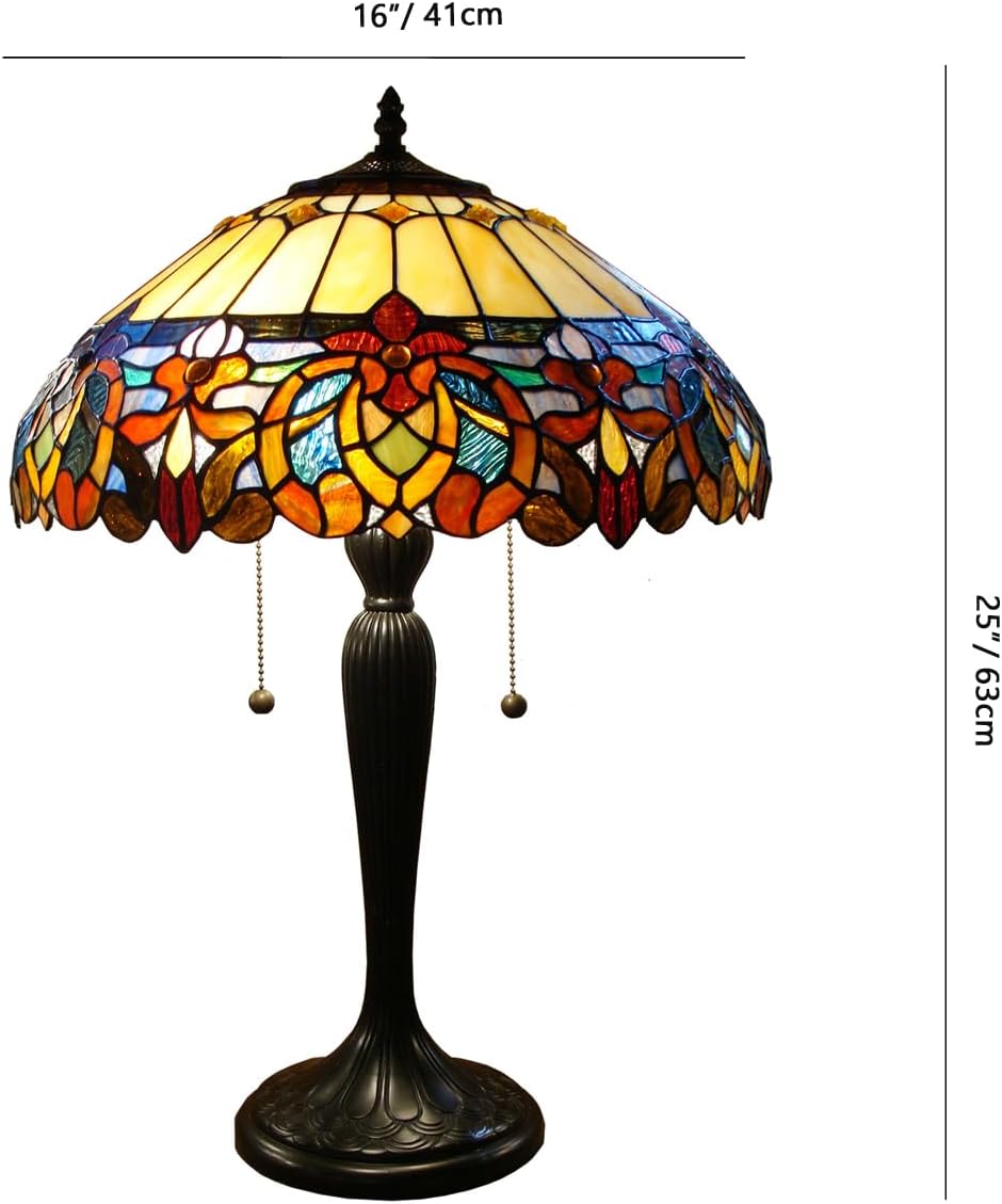 Tiffany Floral Table Lamp 25" Victorian Style Nightstand Reading Lamp 100% Genuine Stained Glass Bedside Lamp for Bedroom Living Room Office Vintage Bronze Finish 11lb, JT1682N