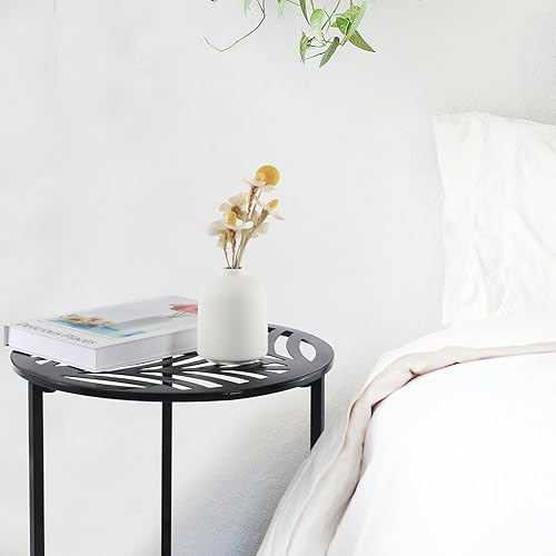 Miniatura 7 de Party Zealot Juego de 2 pequeñas mesas auxiliares redondas de metal, mesas auxiliares negras de 13 pulgadas para patio, balcón, porche o jardín,
