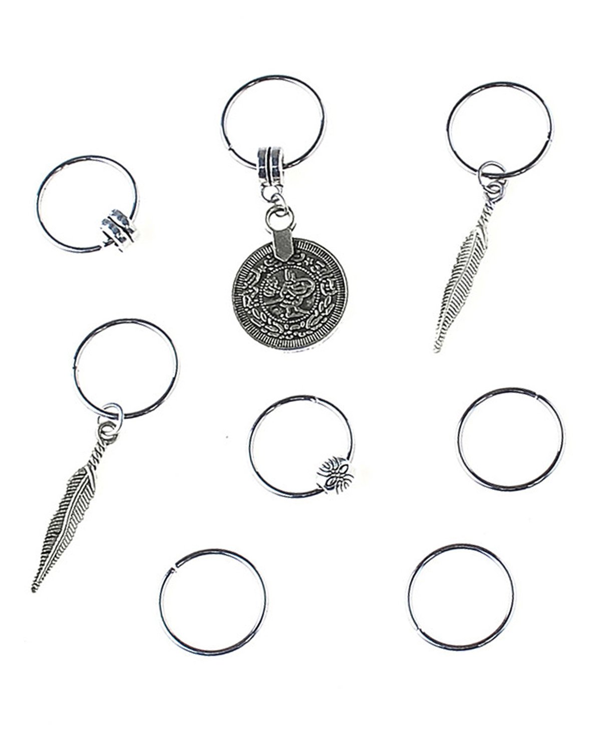 Young & Forever Bohemian oxidised Silver Turkish Design Coin Leaf Loops Hair Rings for Girls Fancy kodi Hair Accessories for Women Fashion Jewelry(Pack of 8) (B074ZGKV6Y) Amazon Price History, Amazon Price Tracker