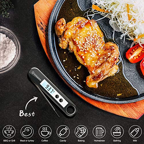 Meat Thermometer, Candy and Food Thermometer for Cooking, SOQOOL Digital Instant Read Meat Thermometer for Kitchen Oil Deep Fry Outdoor BBQ Grill, Folding Probe Backlight & Calibration Function