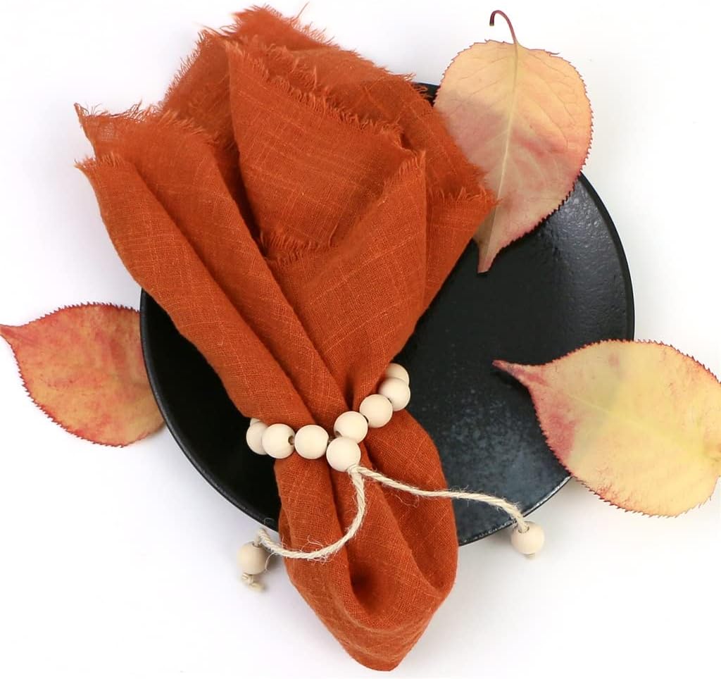 40x40cm Raw Fringed Trim Cloth Napkins Set of 4 Cotton Fabric Soft Reusable Retro Burrs Tea Towel Rustic Wedding Parties (Color : Orange) (Orange)