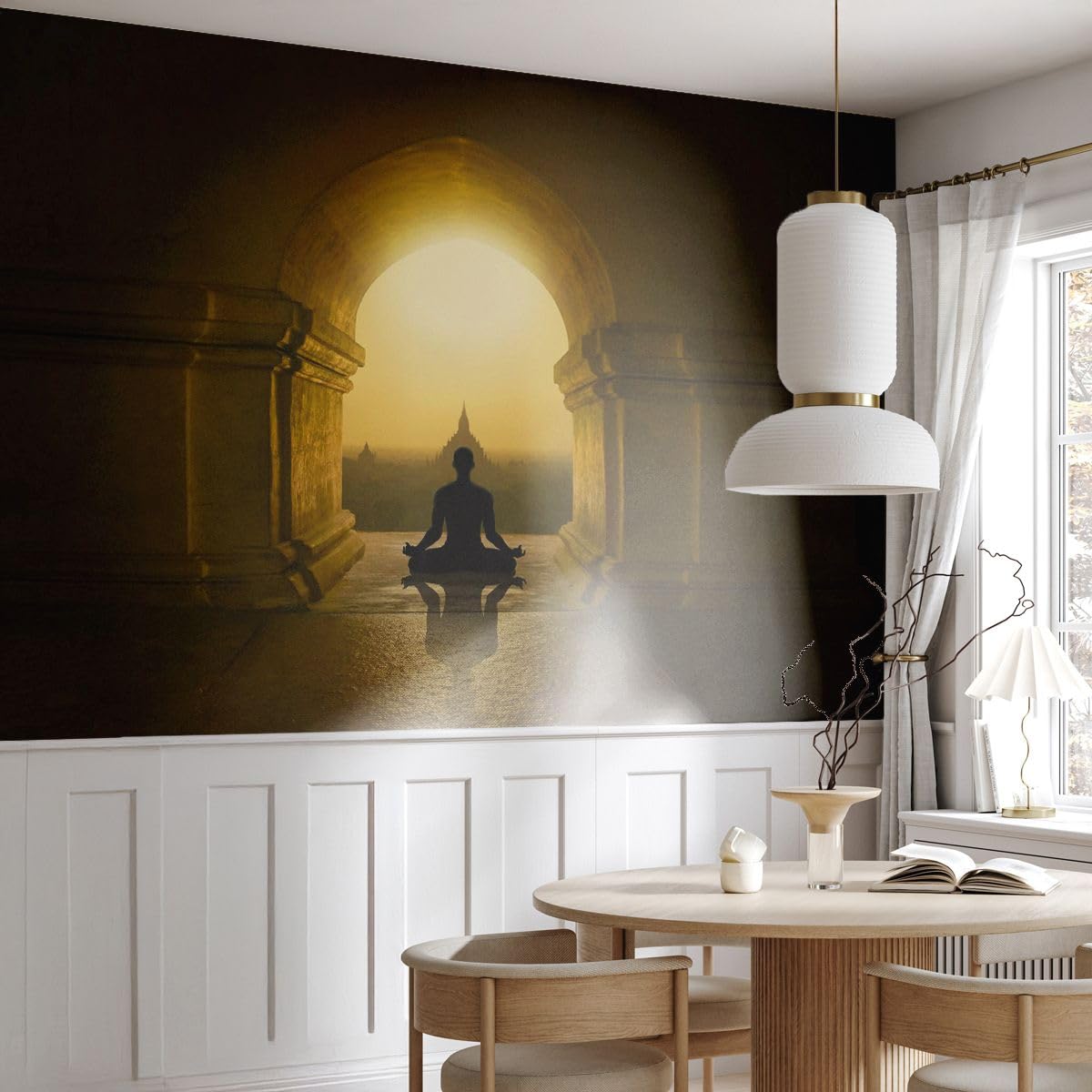 Carta da Parati Vinile in TNT 150x105 cm Architettura Cultura - 4474 - WF2 | Meditazione Tempio Ombra Premium Sand Fotomurale Moderno Decorazione da Parete Murale da Parete Per Soggiorno ARTTOR