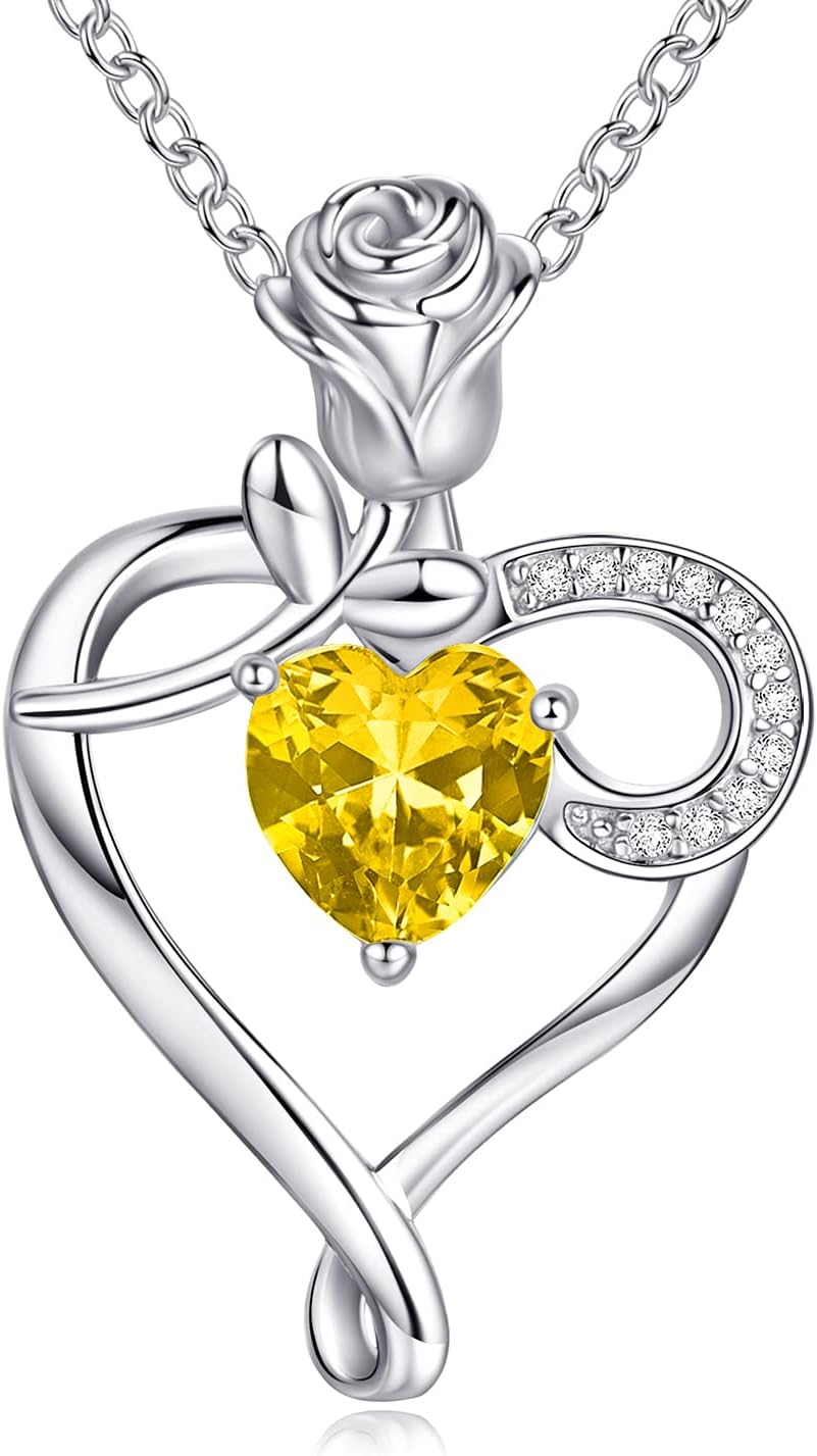 Heart Necklace Birthstone Necklaces for Women 925 Sterling Silver Jewelry Pendant Necklace Rose flower Mother Daughter Necklace for Mom Women Grandma Her Girlfriend Heart Necklace Birthstone Necklaces for Women 925 Sterling Silver Jewelry Pendant Necklace Rose flower Mother Daughter Necklace for Mom Women Grandma Her Girlfriend
