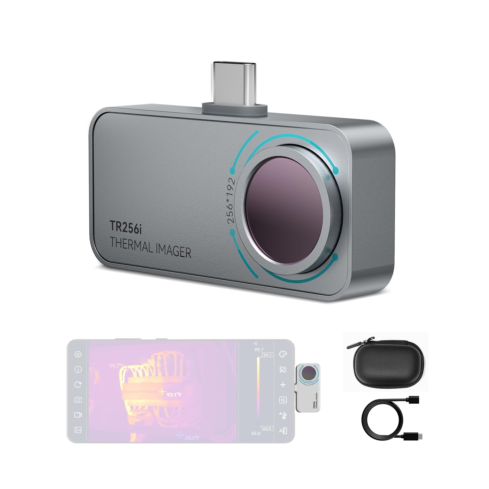 MiLESEEY TR256i Telecamera Termica per Android Type-C, 20g, Corpo in Metallo, Campo di Misurazione da -15°C a 600°C, Risoluzione 256 x 192, 3 Misurazioni di Calore e 11 Pallet Personalizzabili