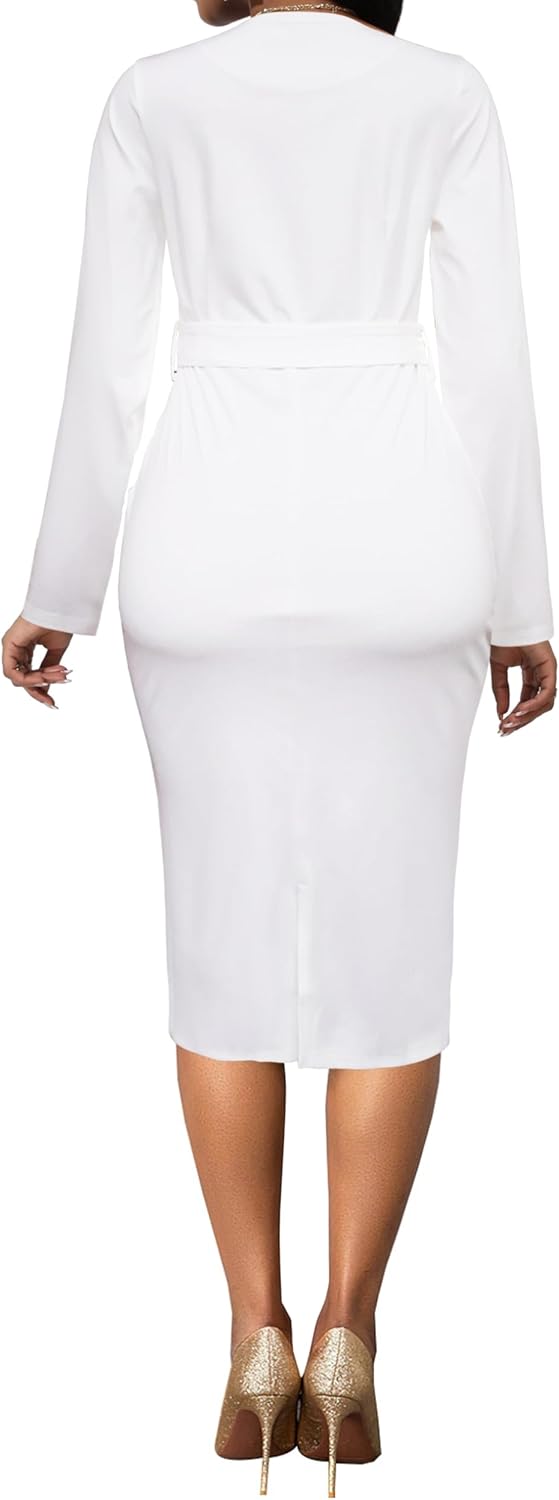 Xinlees Women's Elegant Business Dress Casual Knee Length Bodycon Pencil Dress - Image 2