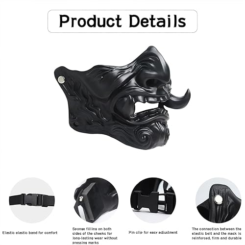 Miniatura 8 de Vortix Máscara japonesa, máscara japonesa Hannya de media cara, máscara de cosplay japonesa de guerrero, máscaras de miedo pintadas a mano para