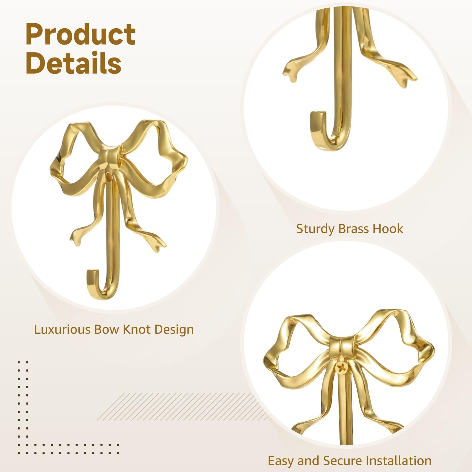 4 Stück Gold Bogen Haken Vintage Messing Dekorative Kleiderbügel Wandmontierte Handtuchhalter Schöne Wanddekoration für Küche Badezimmer Wohnzimmer