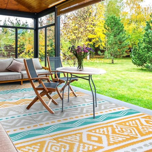 Image of Lahome Waterproof Outdoor Rug 6x9, Reversible Outdoor Plastic Straw Rug