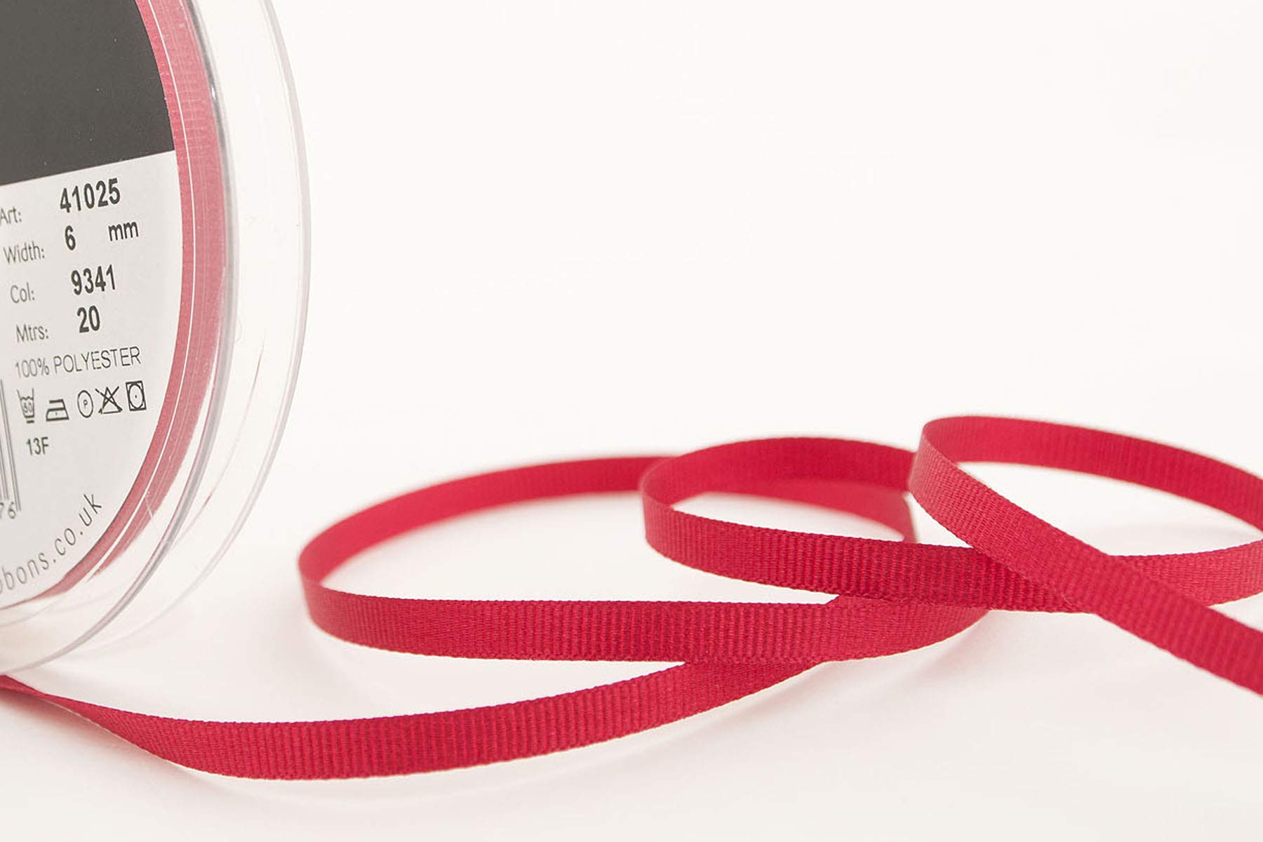 Berisfords 41025 20 m x 6 mm Polyester Grosgrain Ribbon, Cardinal, 6mm - Image 2