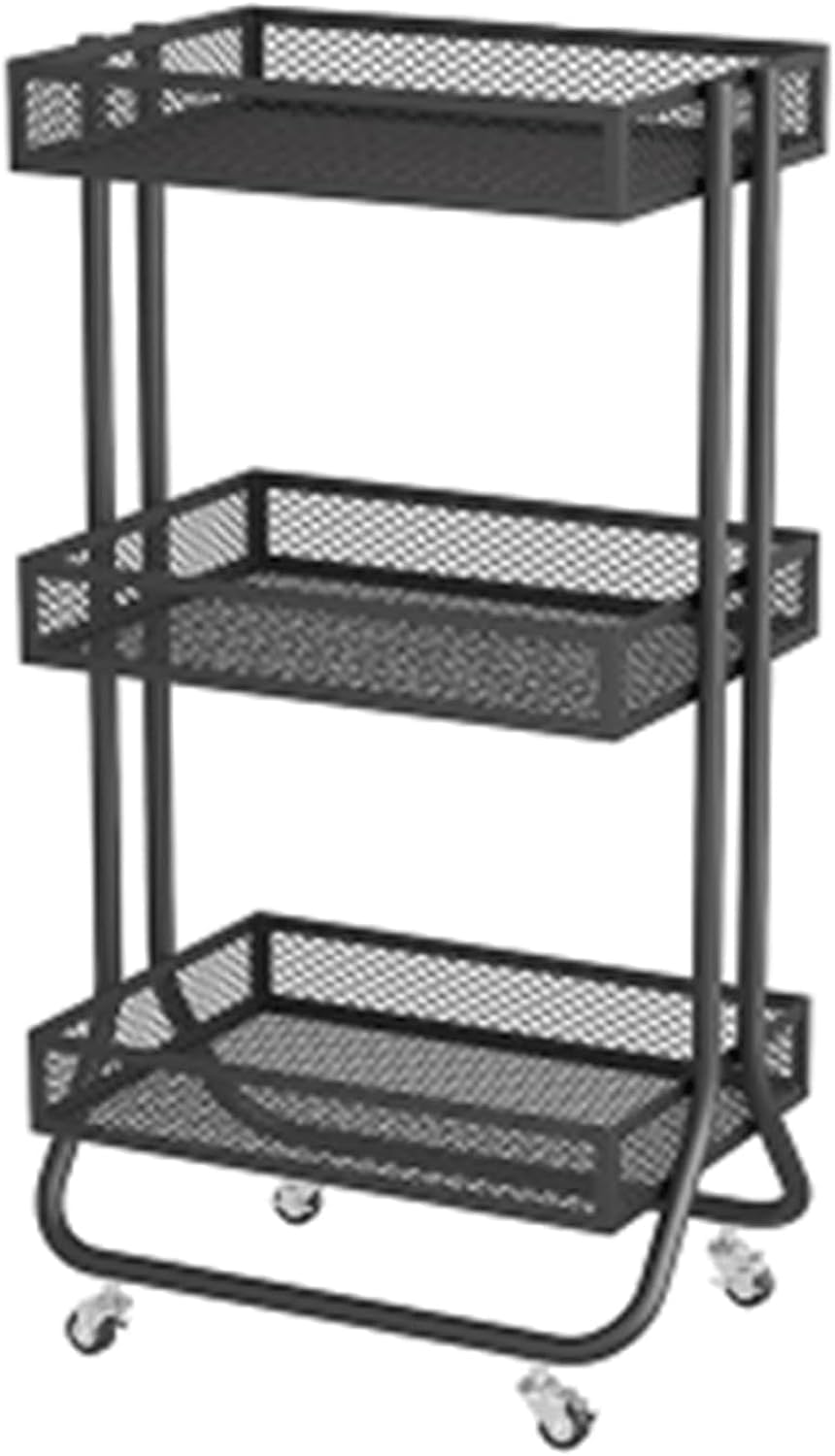 VUIKLCty Salon Cart 3 Tier Salon Trolley Iron Trolley Cart Heightened Guardrail Salon Rolling Cart With Casters Salon Trolley Cart(Schwarz)