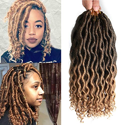 7Pcs/Lot Short Wave Locs Faux Crochet Hair 12 Roots/pcs Faux Locs Crochet Hair Wavy Faux Locs with Loose Wave Ends 12 Inch Synthetic Braiding Hair Extension (Mix Gold(1B/27#))