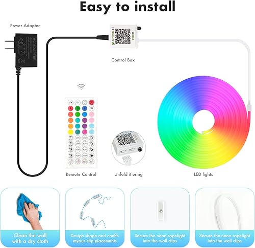 Miniatura 7 de JIAMEI - Tira de luces LED RGB de 49.21 pies, control por aplicación, control remoto IR, sincronización de música, impermeable IP67 para exteriores,