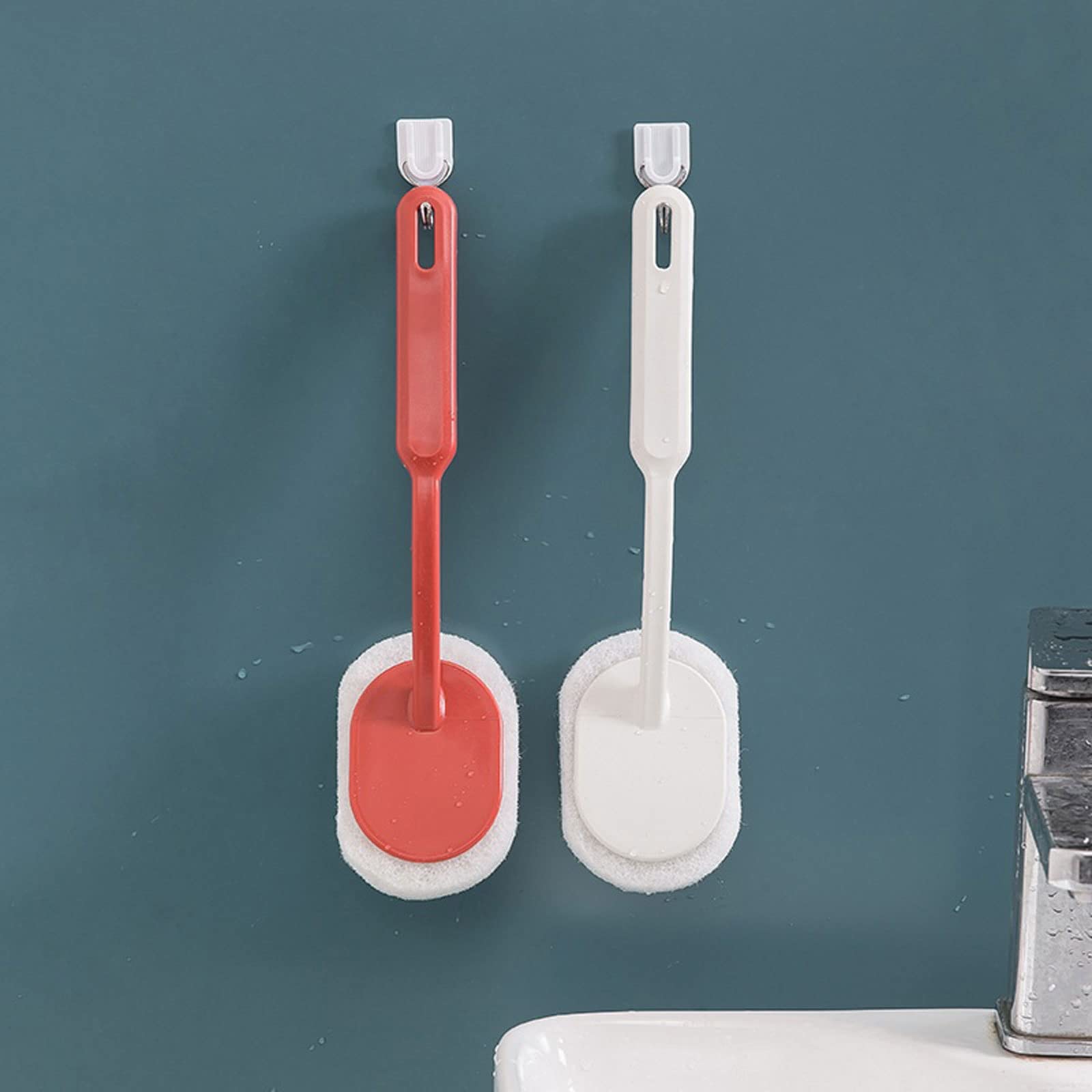 Cepillo de pie con Mango Largo para baño, para Colgar en la Pared, bañera, azulejo de Suelo, Cabezal de Esponja, toallita, Inodoro, Cocina, lavavajillas, Herramienta de Limpieza (Blanco)
