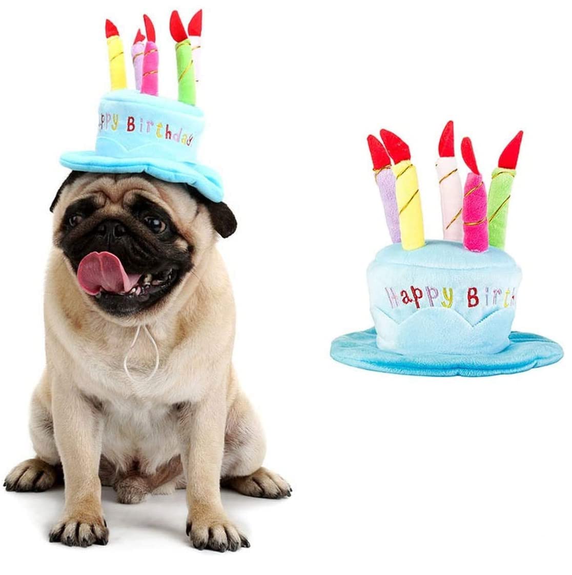KASTWAVE Dog Happy Birthday Hat, Party Hat with Cake and 5 Colorful Candles Design Cosplay Costume Accessory Headwear for Dogs Cats