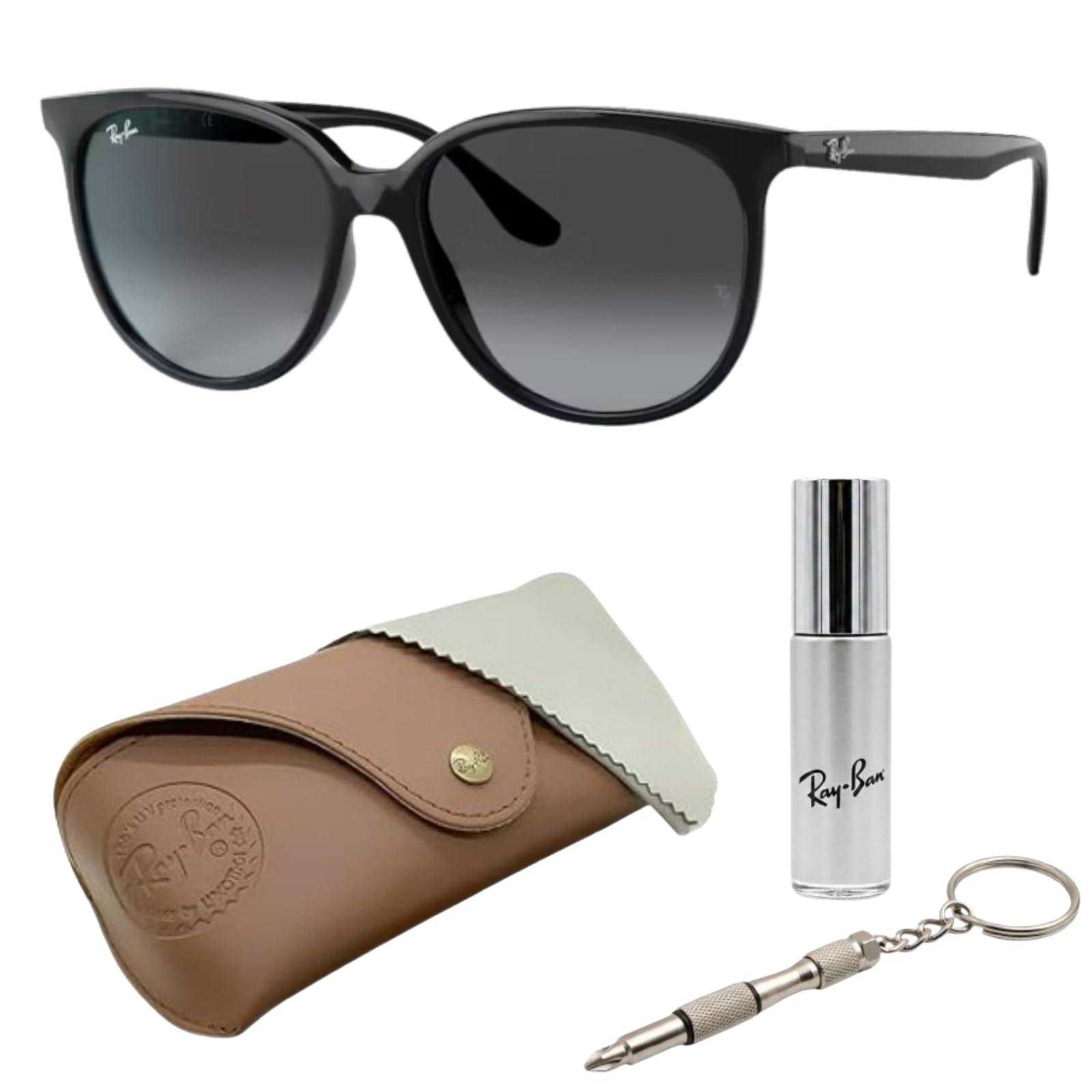 Ray-Ban RB4378 zestaw okularów przeciwsłonecznych | ekskluzywne etui i zestaw do pielęgnacji | Polished Black/Grey Gradient