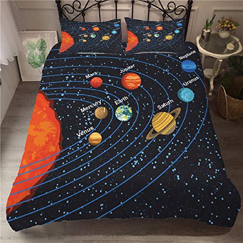 Fundas Nordicas Cama 90 Infantile 135x200 cm Planetas del Sistema Solar Ropa De Cama con Cremallera Suave Transpirable Fundas Nordicas de Microfibra + 1 Fundas de Almohada 50x80 cm