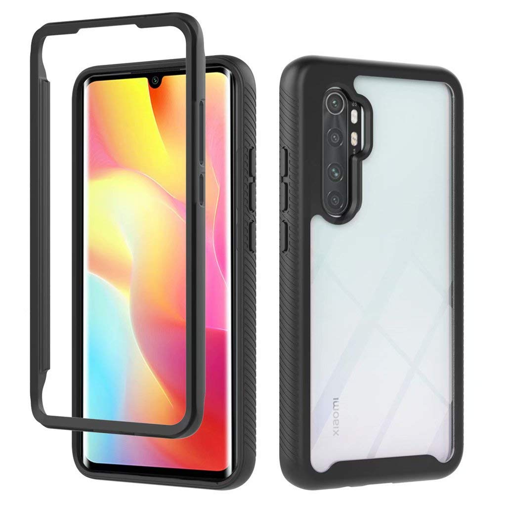 Fanxwu Compatible with Xiaomi Redmi Note 10 Lite Case 360°Full Body Protective Cover with Screen Protector Heavy Duty Protection Anti-scratch Protective Case - Black/Clear