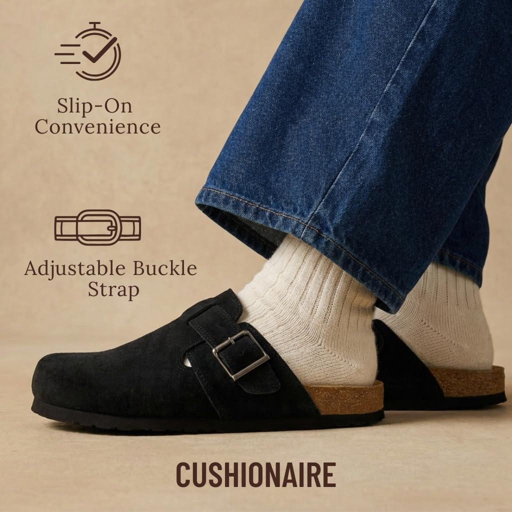 CUSHIONAIRE Hugo Genuine Leather Suede Clogs for Men – Comfortable Slip On Shoes with Adjustable Buckle, Closed Toe Mens Slides - Image 5