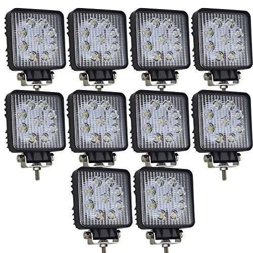 led work light 27w - AUXTINGS 10 Pcs 4 inch 27W Flood LED Work Light Bar Off Road Driving Lights Lamp for Jeep Cabin Boat SUV Truck Car ATV Vehicles Marin (27W,6000K,Square)