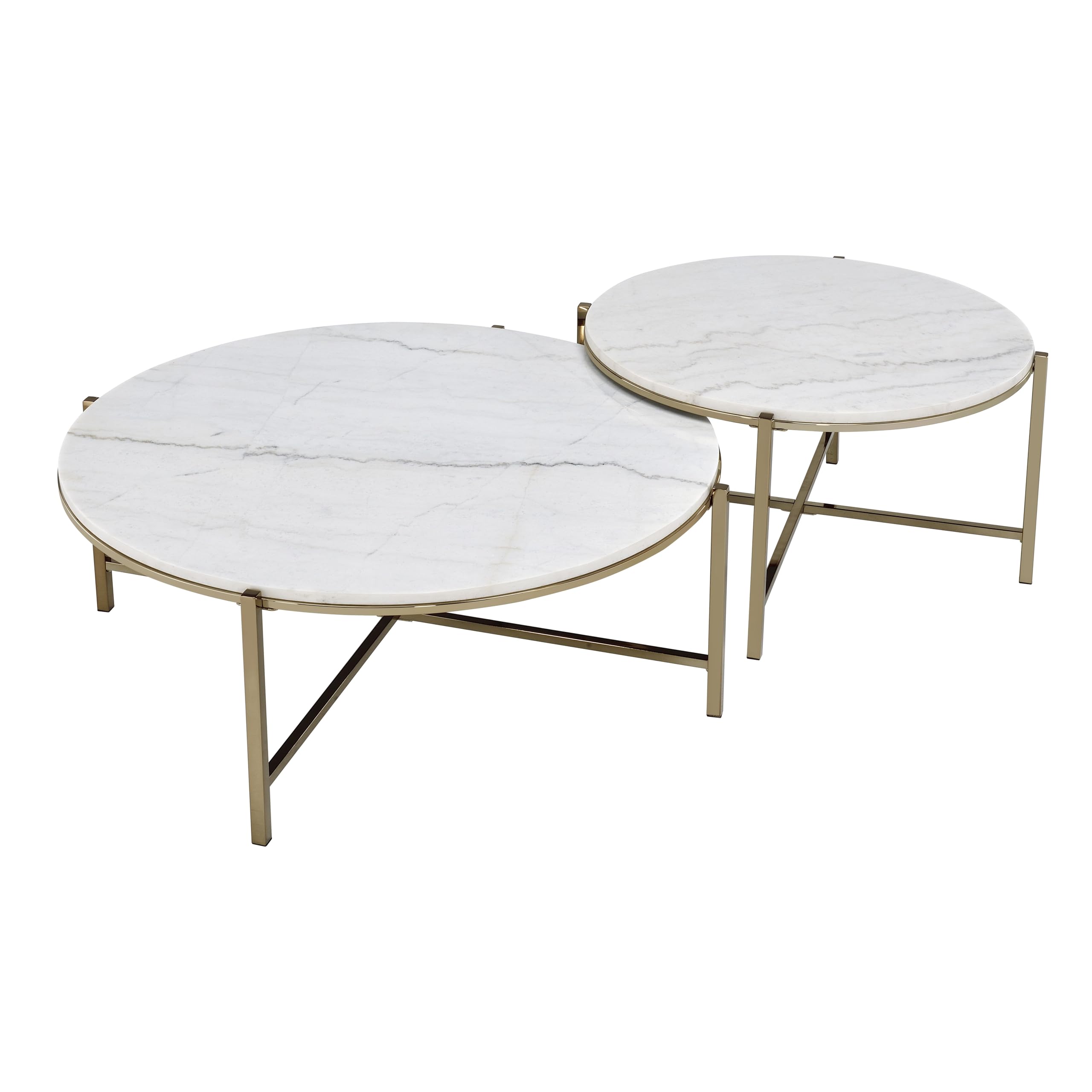 Condition photo showing New/Like New for acme zaidee metal nesting table set with marble top in bronze (set of 2)