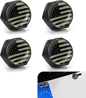 leechio 4 PCS License Plate Bolt, License Plate Bolts Decorative Covers, American Flag License Plate Screws, Anti-Rust and Anti-Theft License Plate Screw Fasteners, Universal Cars Motorcycle (Black)