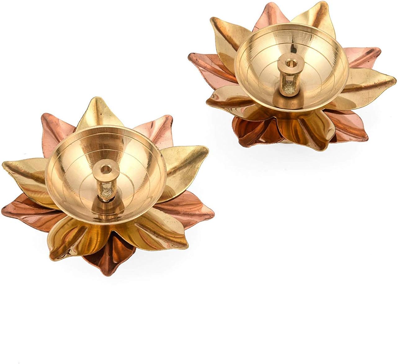 Collectible India Set of 4 Brass Small Antique Finish Lotus Shape Kamal Diya Oil Lamp for Home Temple Puja Articles Decor Gifts (4 Pcs)