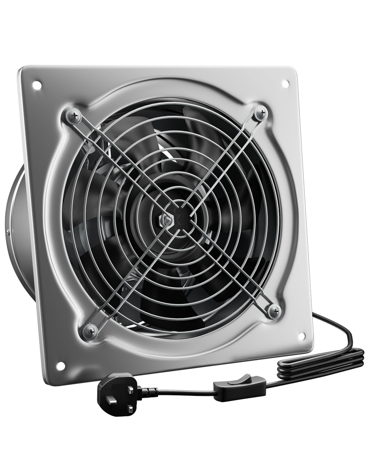 Hon&Guan 8 inch/200 mm Exhaust Fan Kitchen, Powerful Extractor Fan 980 m3/h with Backdraft Damper, Ventilation Fans with UK Plug for Kitchen Restaurant Warehouse Garage Bathroom (Silver)