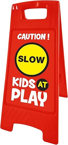 Miniatura 1 de Señal de precaución para niños en el patio y la calzada doble cara rojo - Precaución niños jugando