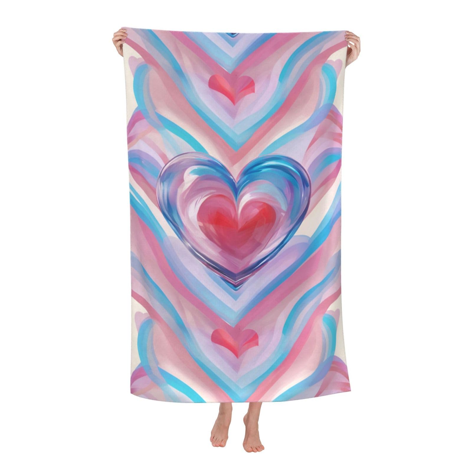 Pojknbv White Rainbow Heart Print Oversized Adult Beach Towel Quick-Dry Comfortable Lightweight Travel Pool Camping