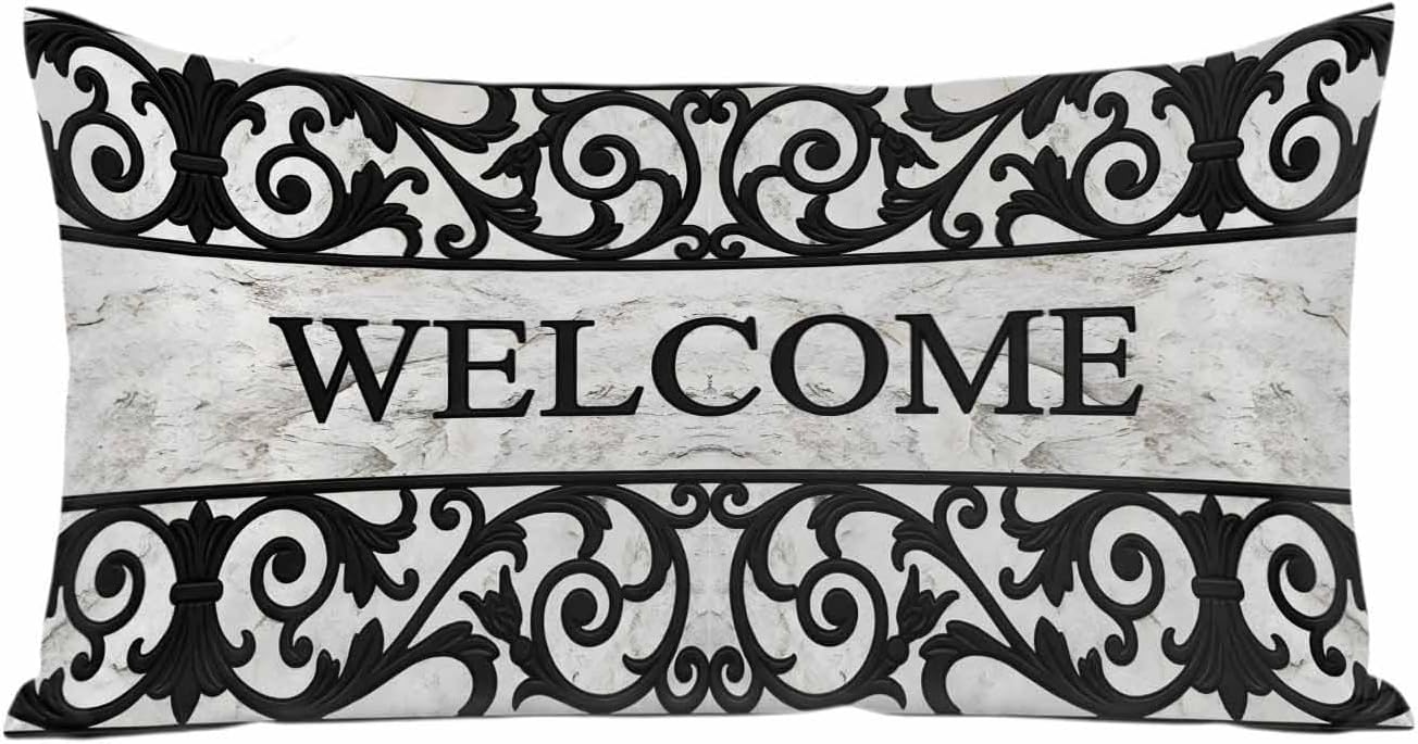 Modern Welcome Pillow Cases Cal King Size, Gray Marble Abstract Art Floral Satin Pillowcase with Zipper for Hair/Skin, Decorative Pillow Covers for Bed/Couch/Sofa, 20x40 Inches