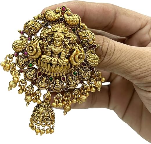 KGR Splash Lakshmi Design Gold Plated Matt Finish jhumki Hanging Single Short Jada Billai For Hair