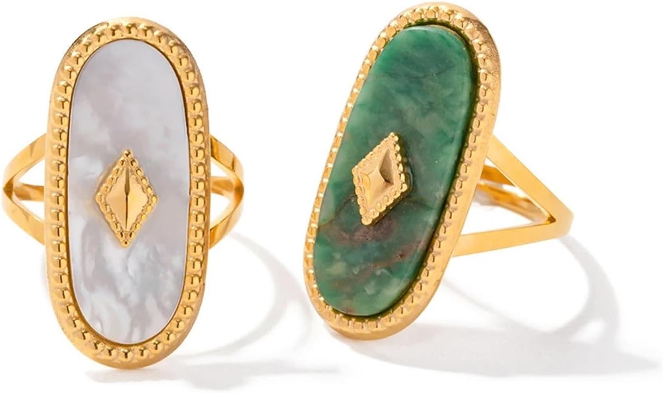 Chic Stainless Steel Natural Stone Rings For Women Charm Women Engagement Party Gift Temperament Jewelry 1Pcs