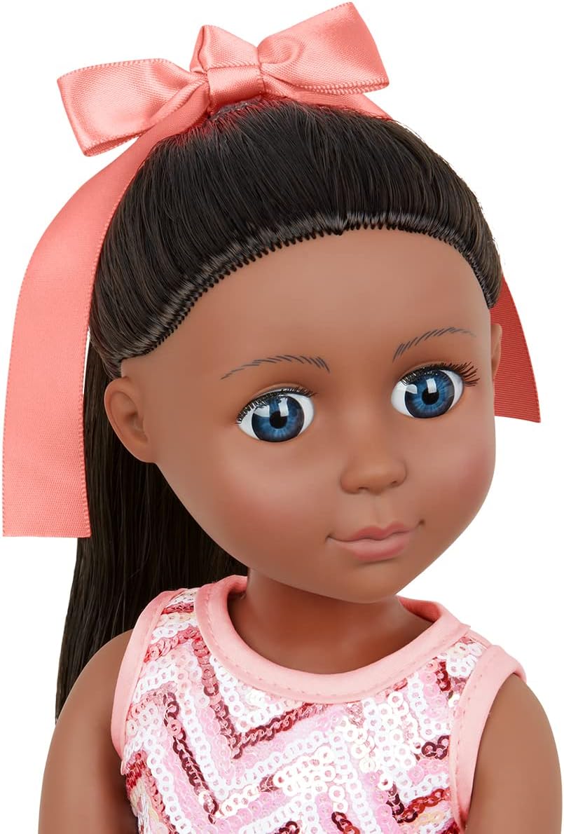 Glitter Girls – 14-Inch Doll Clothes – Sequined Party Dress – Pink High – Tops & Star Purse – Elastic Hair Bow – 3+ Years– Starlight Delight