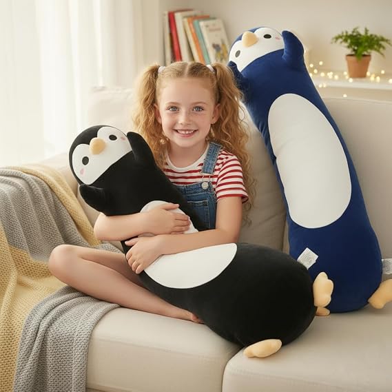 Kekeso Penguin Plush, Long Penguin Plush Pillow Ultra Soft Huggable Stuffed Animal Body Pillow for Kids Adults (Black, 110cm/43.31in)