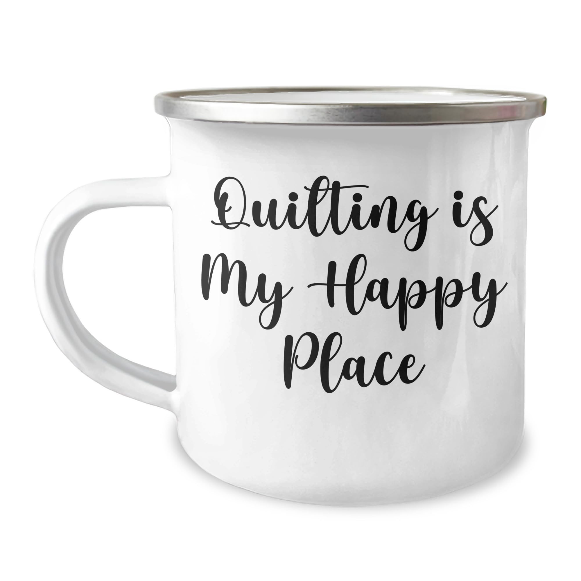 Quilting Is My Happy Place Funny Inspirational Camping Mug for Quilters Gifts for Valentine's Lovers from Mom to Best Friend