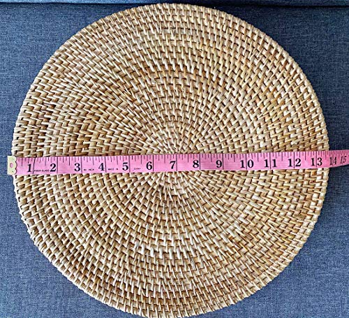 Rattan Basket Round Coffee Table Tray Hand Woven Serving Trays for Ottomans Decorative Trays for Coffee Table Gift Baskets Restaurant Bread Fruit Vegetables Food Serving Display Basket, 13.6" x 2.4" - Image 2