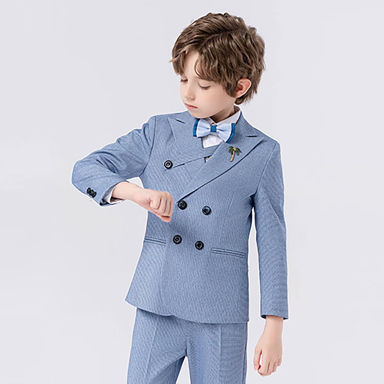 Baby Boys Gentleman Suit Set Formal Blazer+Bowtie Shirt + Waistcoat + Pants Leisurewear Wedding 5PCS Outfit USG05