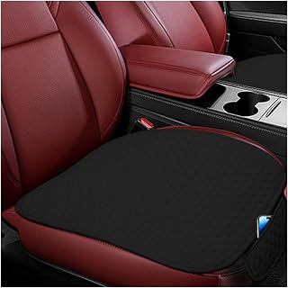 BELOMI Car Seat Bottom Cover Pad, 2PCS Linen Vehicle Front Seat Protector with Storage Pocket, Anti-Slip Automotive Seat Protection Cushion Mat, Universal Fit for Most Sedans SUV Pick-up (Black)
