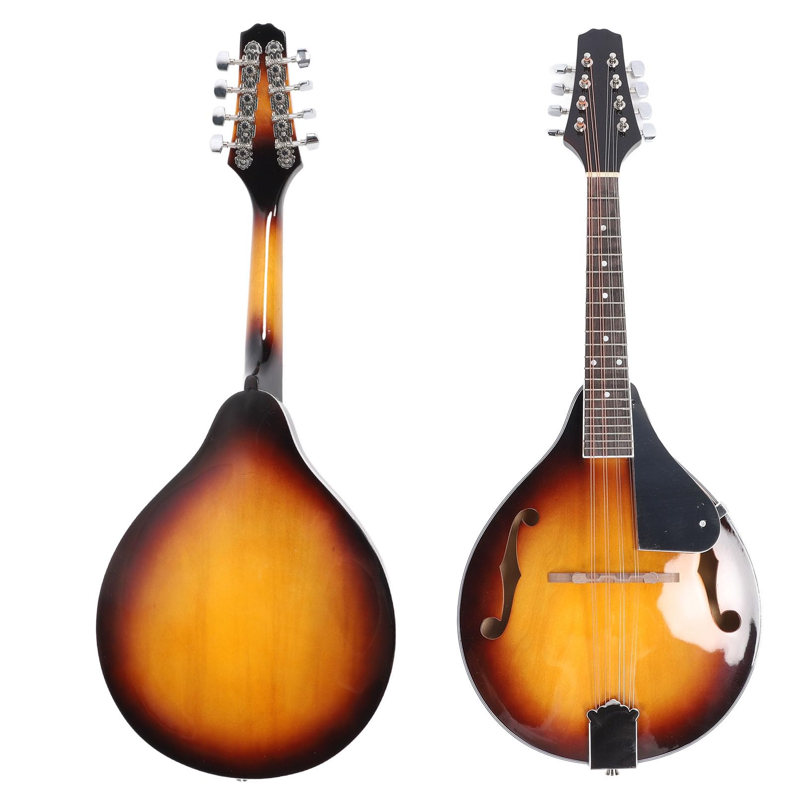 Mandolina Estilo A, Mandolina Acústica Sunburst con Cuerpo de Palisandro de Tilo, Traste Suave de Cuello Ergonómico, para Principiantes Diestros, con Púas de Bolsa, Paño de
