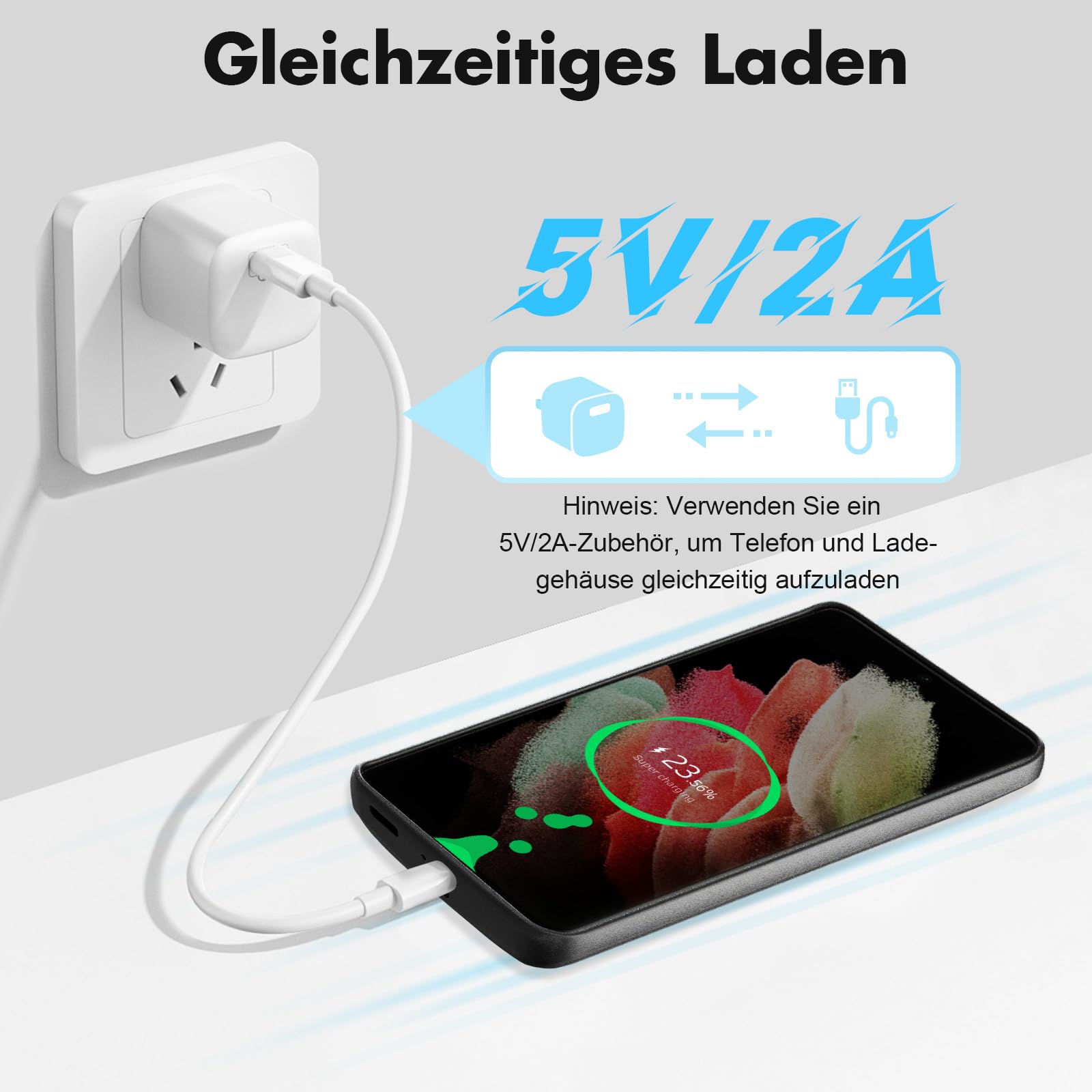 Akkuhülle für Samsung Galaxy S21 Ultra, 5000mAh, Schlanke Wiederaufladbare Ladehülle Erweiterte Ladehülle mit Standfuß,Tragbare Powerbank für Samsung Galaxy S21 Ultra 5G (6,8 Zoll), Schwarz