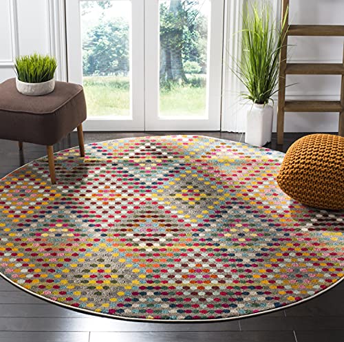 SAFAVIEH Boho Teppich für Wohnzimmer, Esszimmer, Schlafzimmer - Monaco Collection, Kurzer Flor, Multi und Beige, 200 x 200 cm SAFAVIEH Boho Teppich für Wohnzimmer, Esszimmer, Schlafzimmer - Monaco Collection, Kurzer Flor, Multi und Beige, 200 x 200 cm