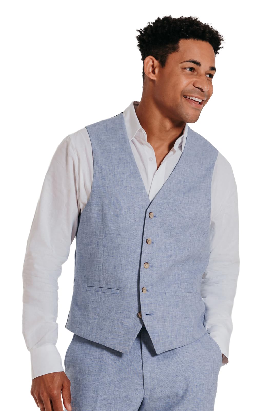 Dobell Mens Light Blue Waistcoat Lightweight Linen Cotton Blend Regular Fit-M (38-40in)