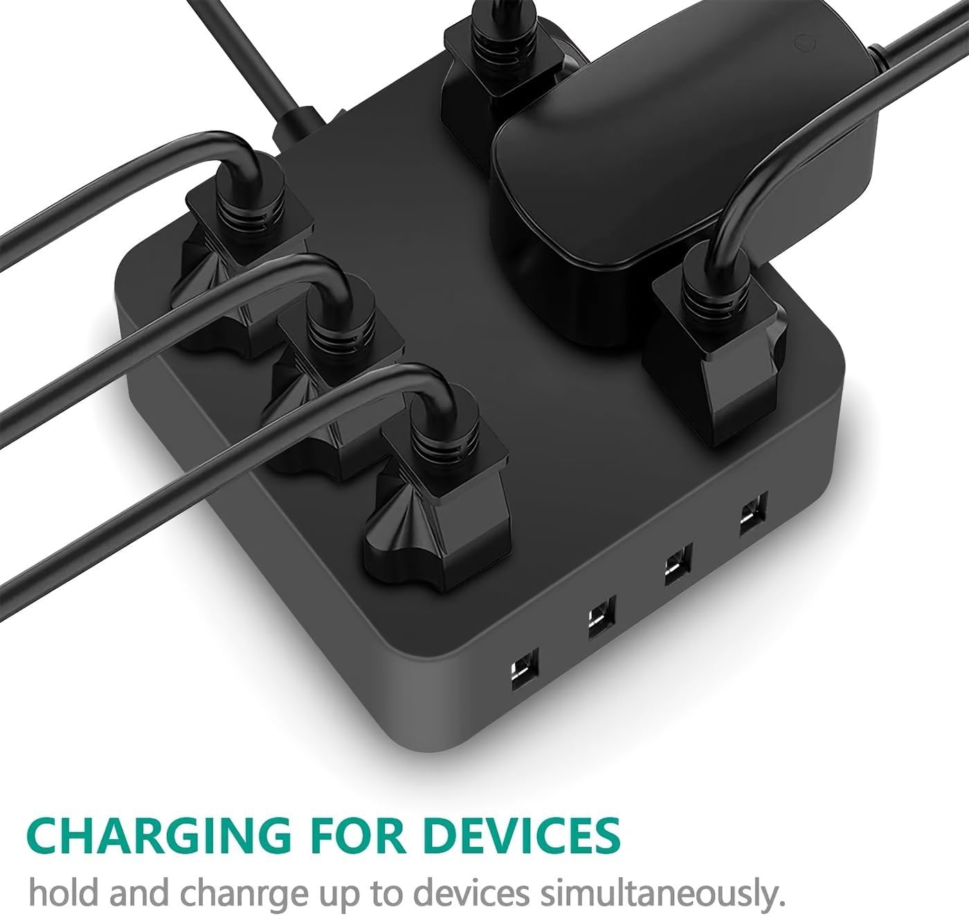 Power Strip Surge Protector, 6 AC Outlet with 4 Port USB Power Strip Charger 5ft Power Cord 1875W 100-240V for Home, Office, Dorm Essential,Black